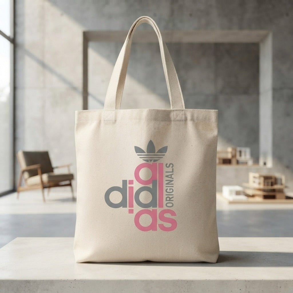 Sportswear Graphic Canvas Tote Bag - Pink & Grey Vintage Typographic Design