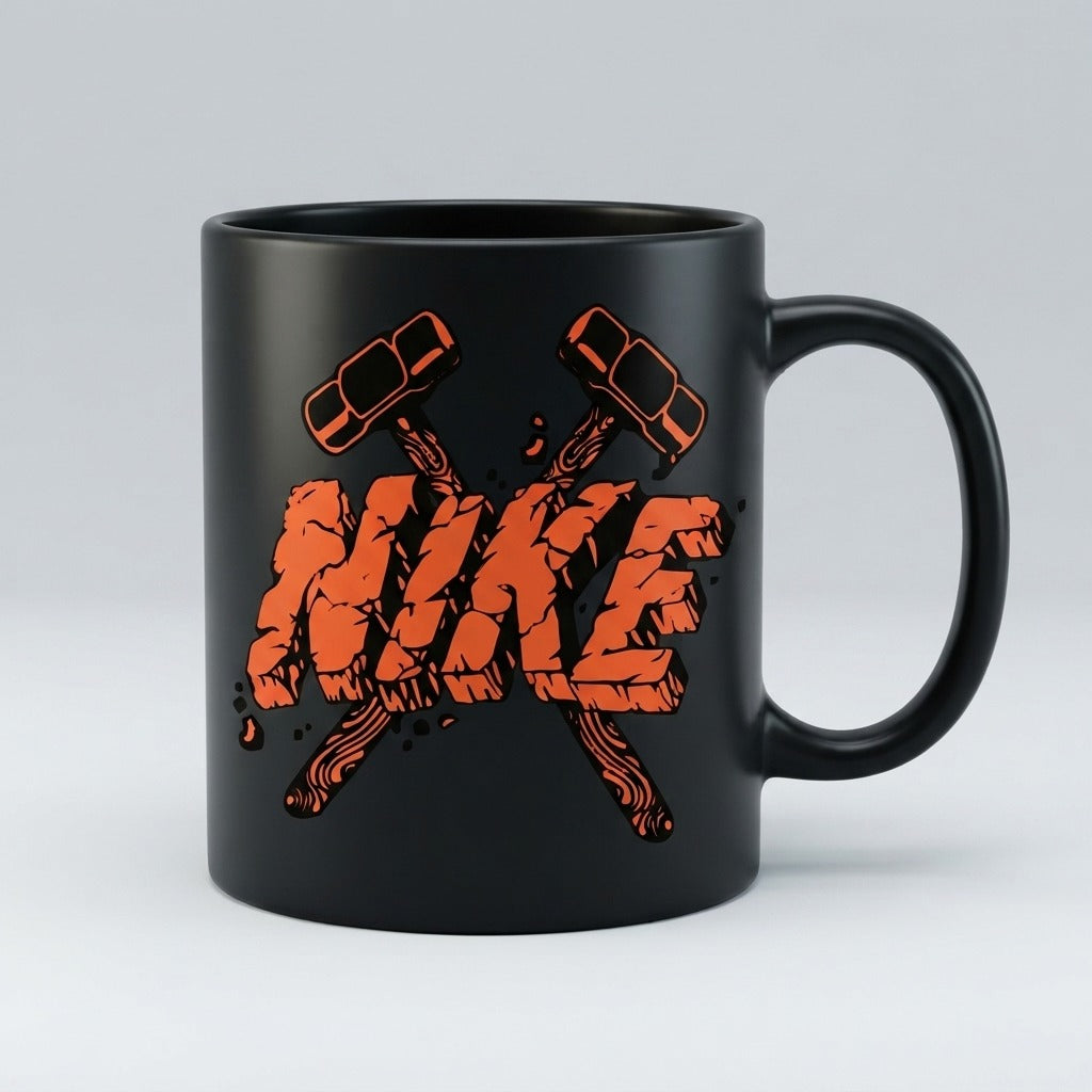 Nike Inspired Orange Stone Carved Crossed Hammers Graphic Waterproof Vinyl Sticker - Bold Streetwear Decal for Black & White Mugs