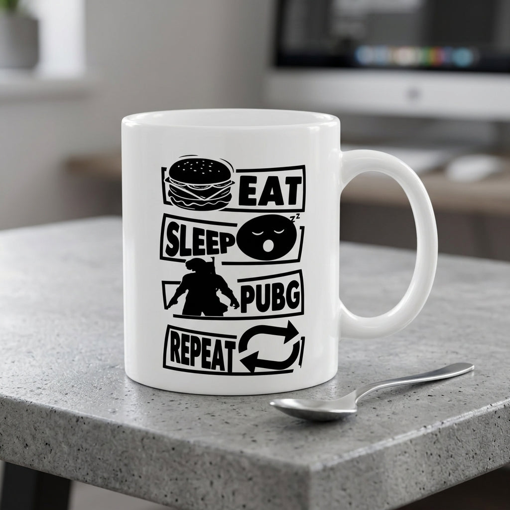 Eat Sleep PUBG Repeat Ceramic Coffee Mug 11oz Premium White Gaming Cup Gift for Gamers