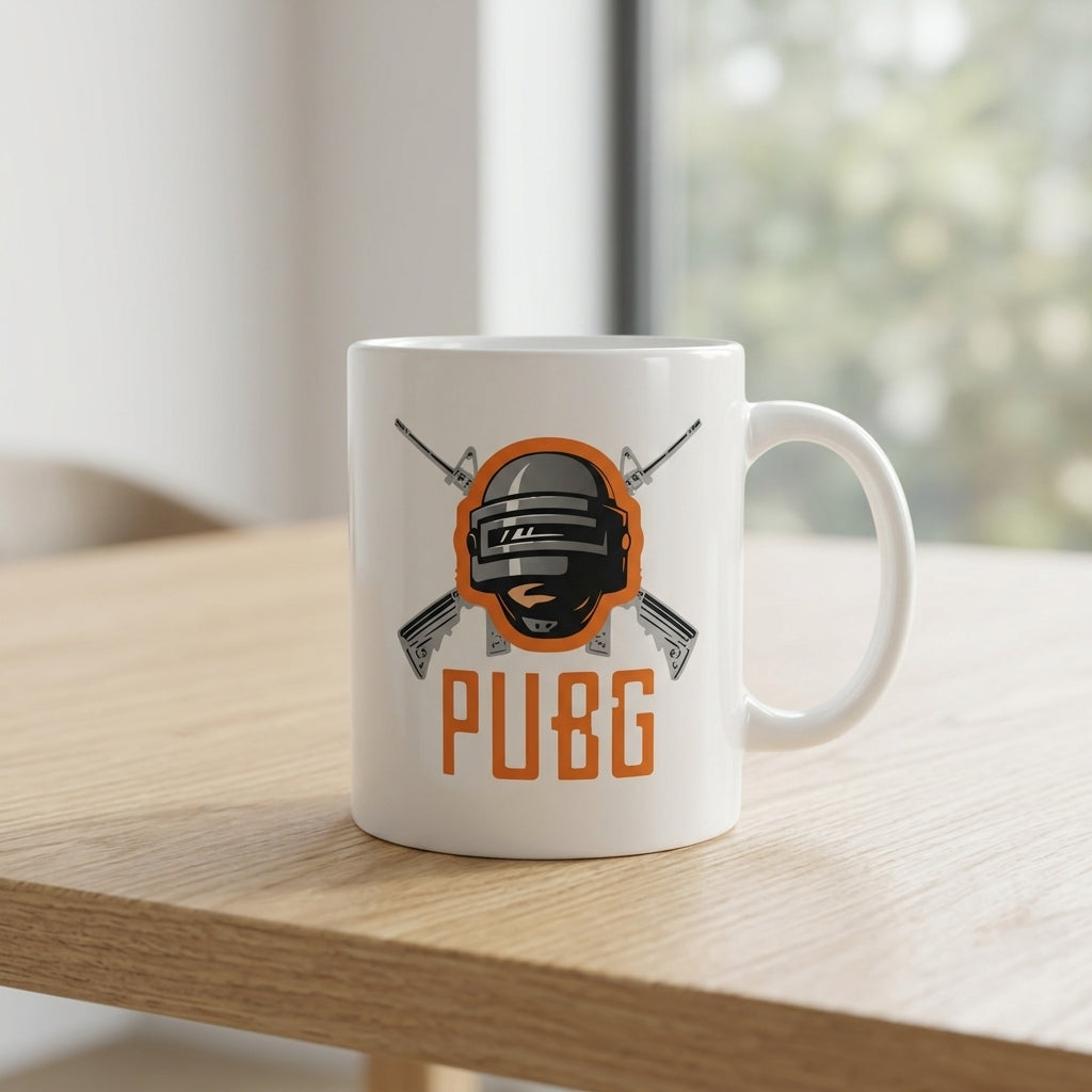 PUBG Helmet Graphic Ceramic Coffee Mug 11oz Premium White Battle Royale Gaming Cup Gift for Gamers