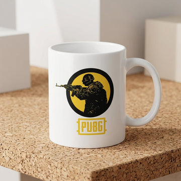 PUBG Yellow Emblem Player Graphic Ceramic Coffee Mug 11oz Premium White Battle Royale Gaming Cup Gift for Gamers