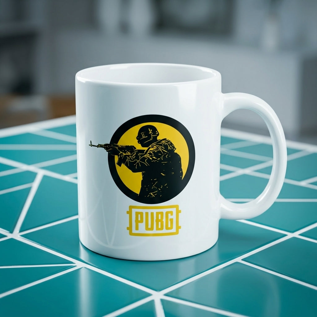 PUBG Yellow Emblem Player Graphic Ceramic Coffee Mug 11oz Premium White Battle Royale Gaming Cup Gift for Gamers