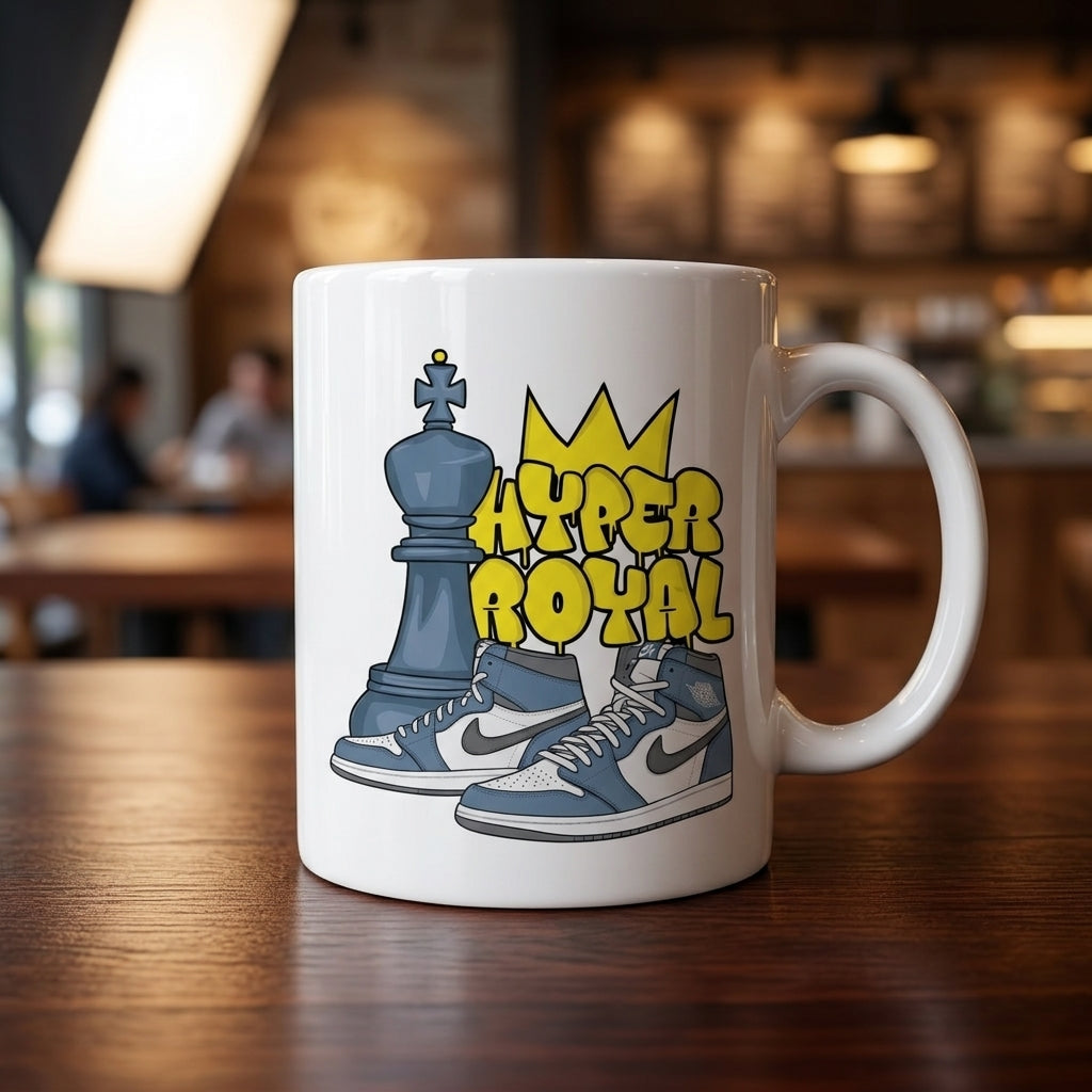 Retro High-Top Sneaker Ceramic Coffee Mug – Trendy Graffiti Style Royal Crown Graphic Drinkware & Gift for Sneaker Lovers 11oz
