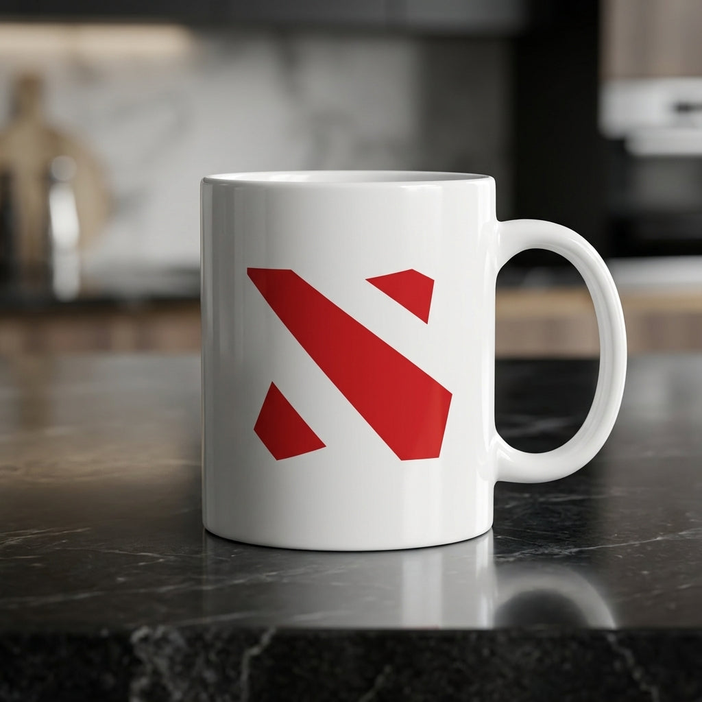 Minimalist Dota 2 Red Emblem Ceramic Coffee Mug 11oz Premium White Iconic Gaming Cup Gift for Gamers