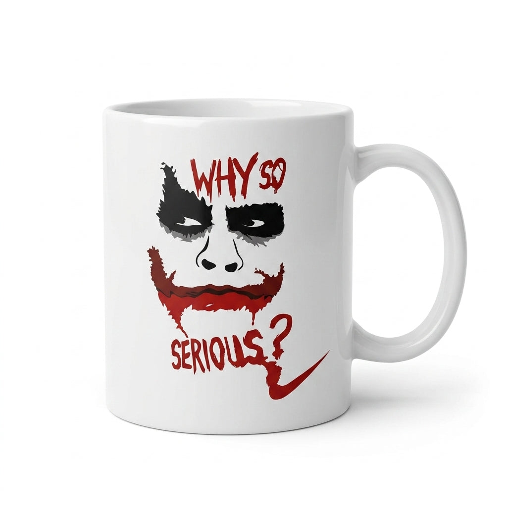 Why So Serious Villain Face Quote Premium White Ceramic Coffee Mug - Dark Aesthetic Graphic Printed Tea Cup for Movie Fans & Comic Lovers