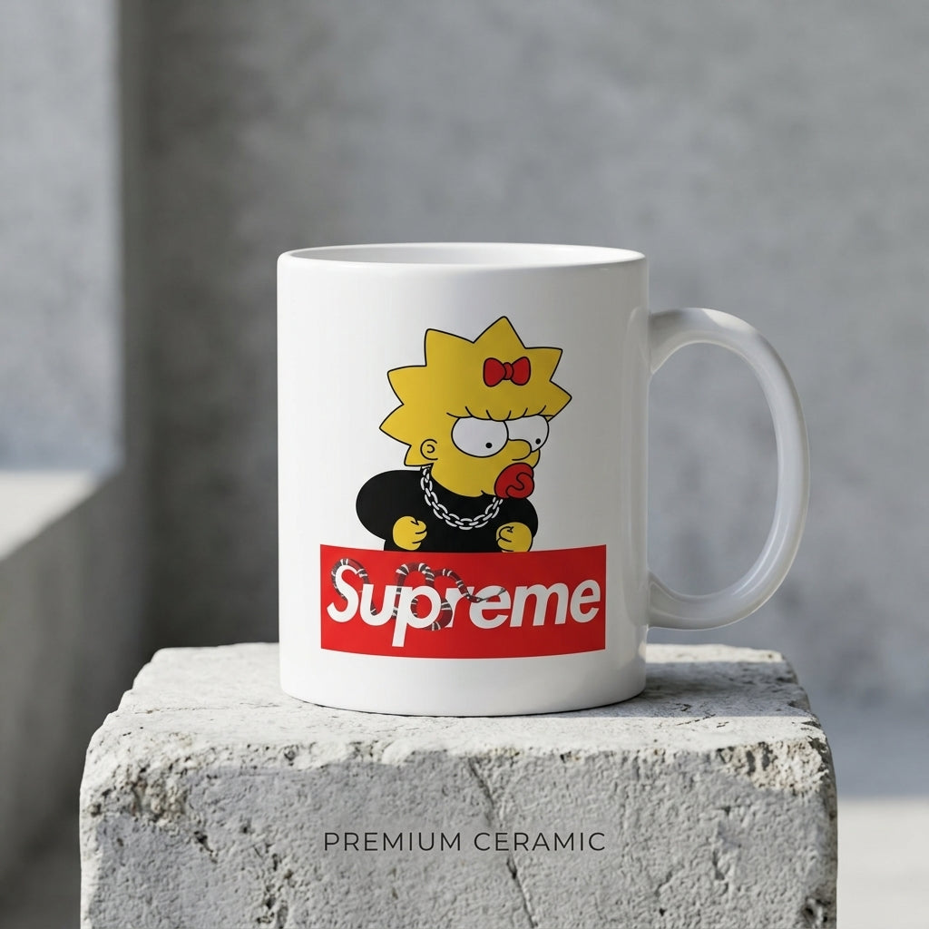 Trendy Maggie Simpson Streetwear Red Box Logo Vinyl Decal – Waterproof Artwork for Mugs