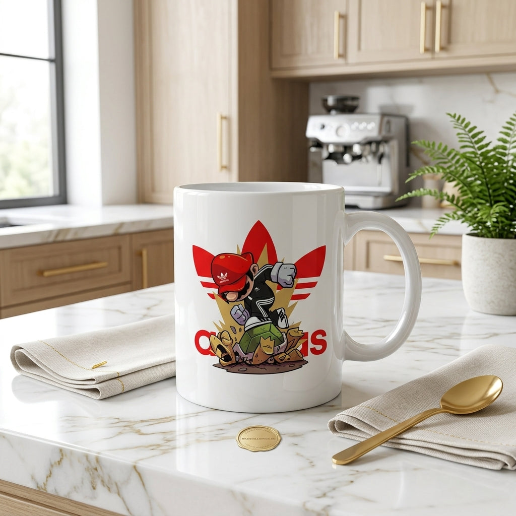 Retro Gaming Hero Streetwear Graphic Ceramic Coffee Mug – Urban Gamer Character Art Tea Cup & Unique Birthday Gift