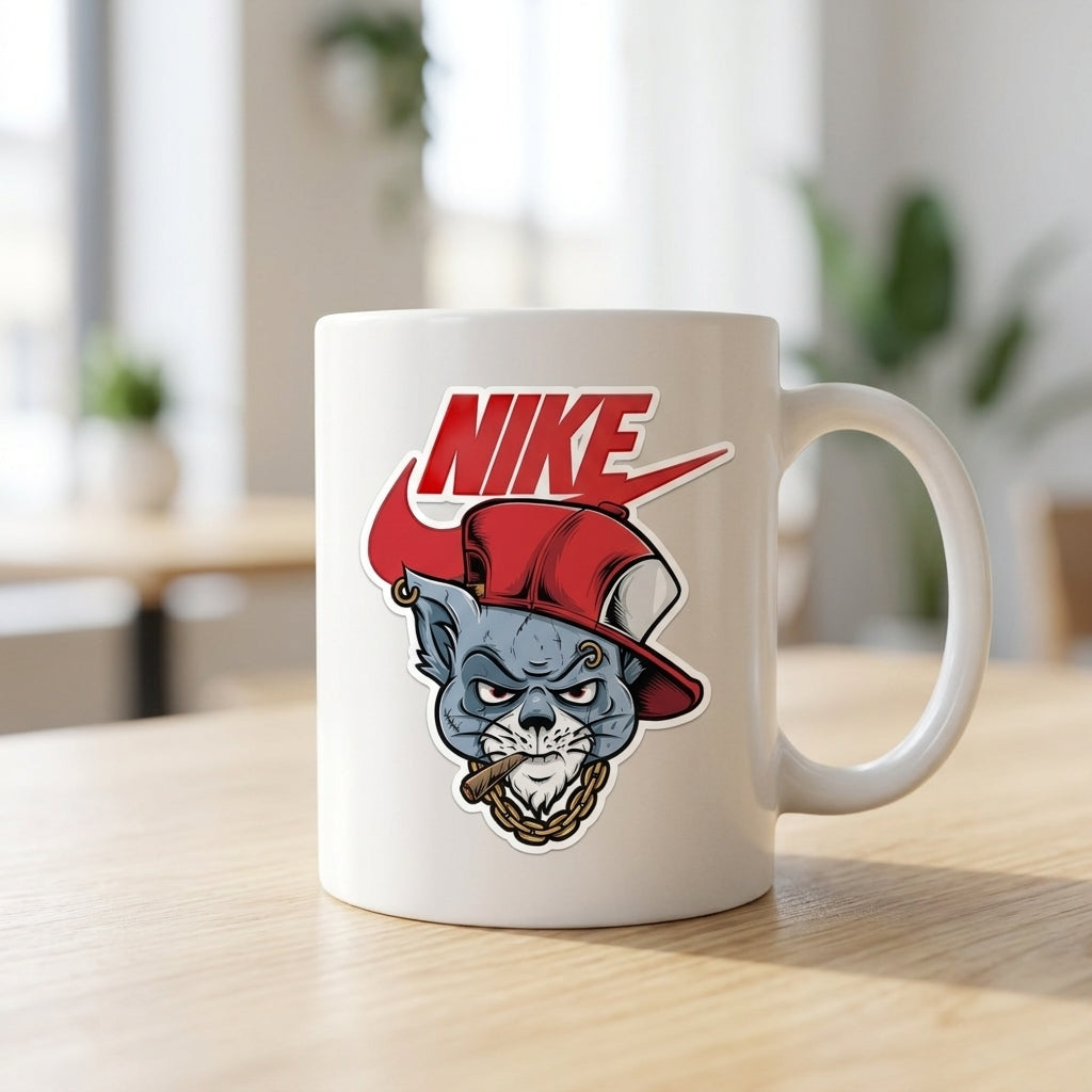 Edgy Streetwear Cat Graphic Ceramic Mug 11oz