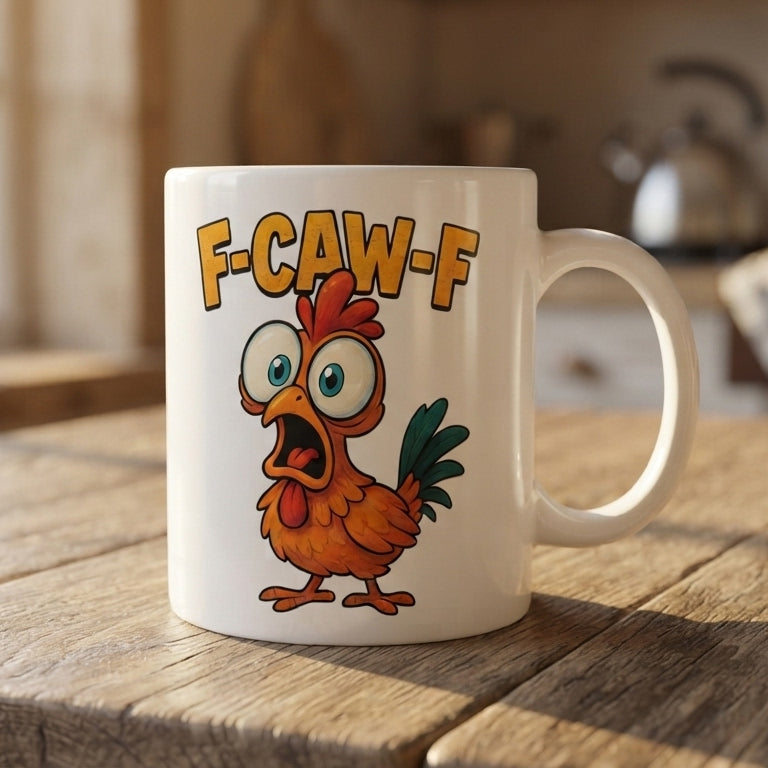 F-CAW-F Wide-Eyed Chicken Mug – Bug-Eyed Cartoon Rooster Ceramic Coffee Cup, Funny Kitchen Novelty