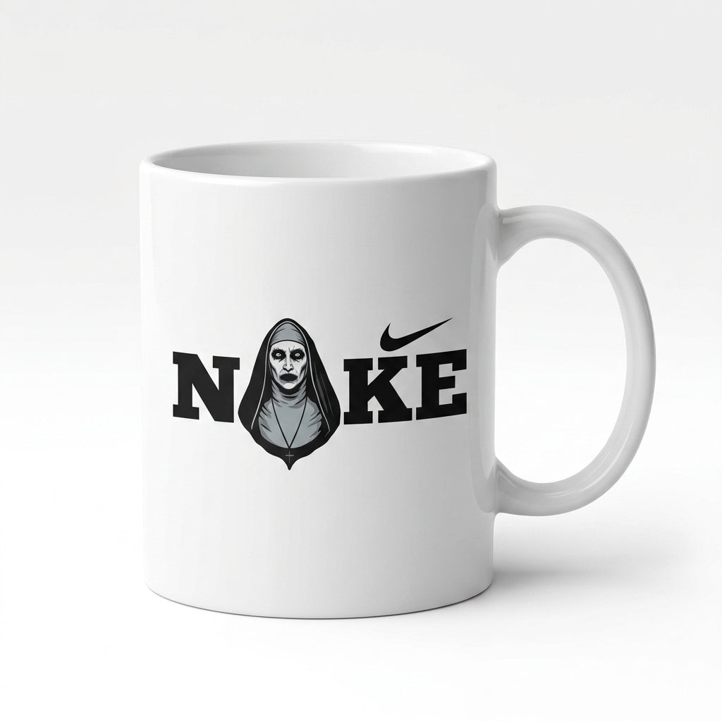 The Nun Horror Character Parody Typography Premium White Ceramic Coffee Mug - Dark Spoof Graphic Tea Cup (11oz)