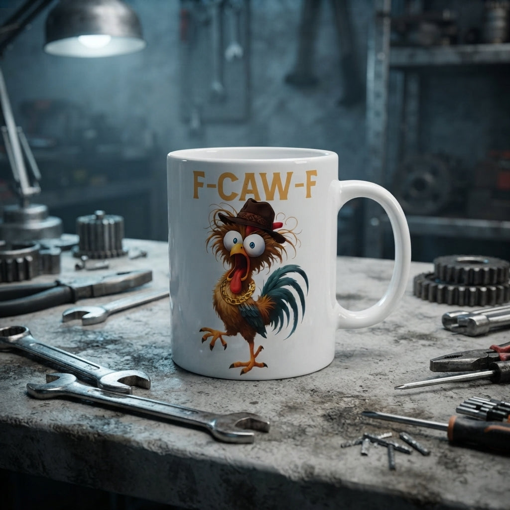 F-CAW-F Cowboy Rooster Mug – Funny Chicken In A Hat Ceramic Coffee Cup, Novelty Farmhouse Gift