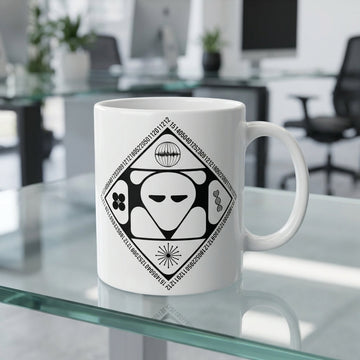 Alien Sacred Geometry Sci-Fi Emblem Ceramic Coffee Mug 11oz Premium White Mystical Graphic Cup