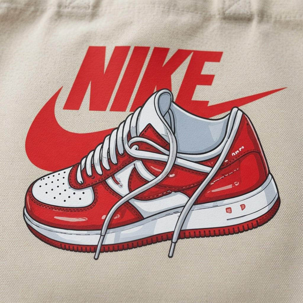 Classic Red Sneaker Illustration Nike Swoosh Cotton Canvas Tote Bag