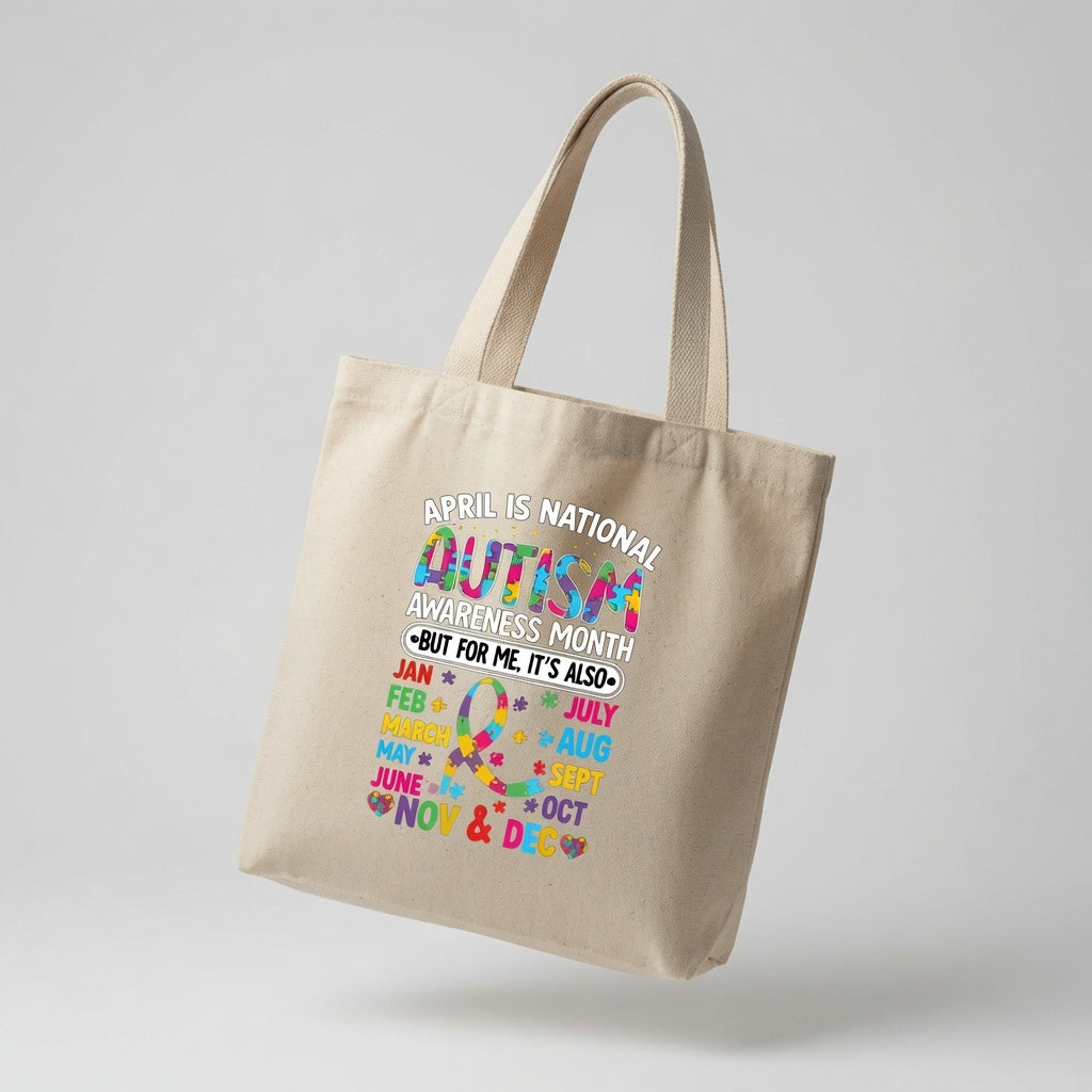 Autism Awareness 365 Days Canvas Tote Bag – Year-Round Autism Acceptance Gift
