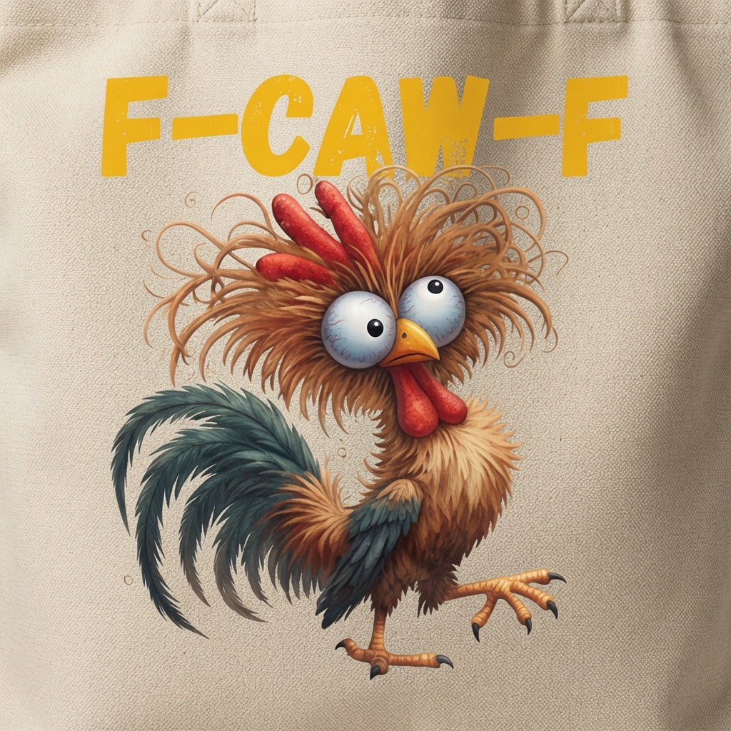 Crazy Feathered Rooster "F-CAW-F" Funny Canvas Tote Bag