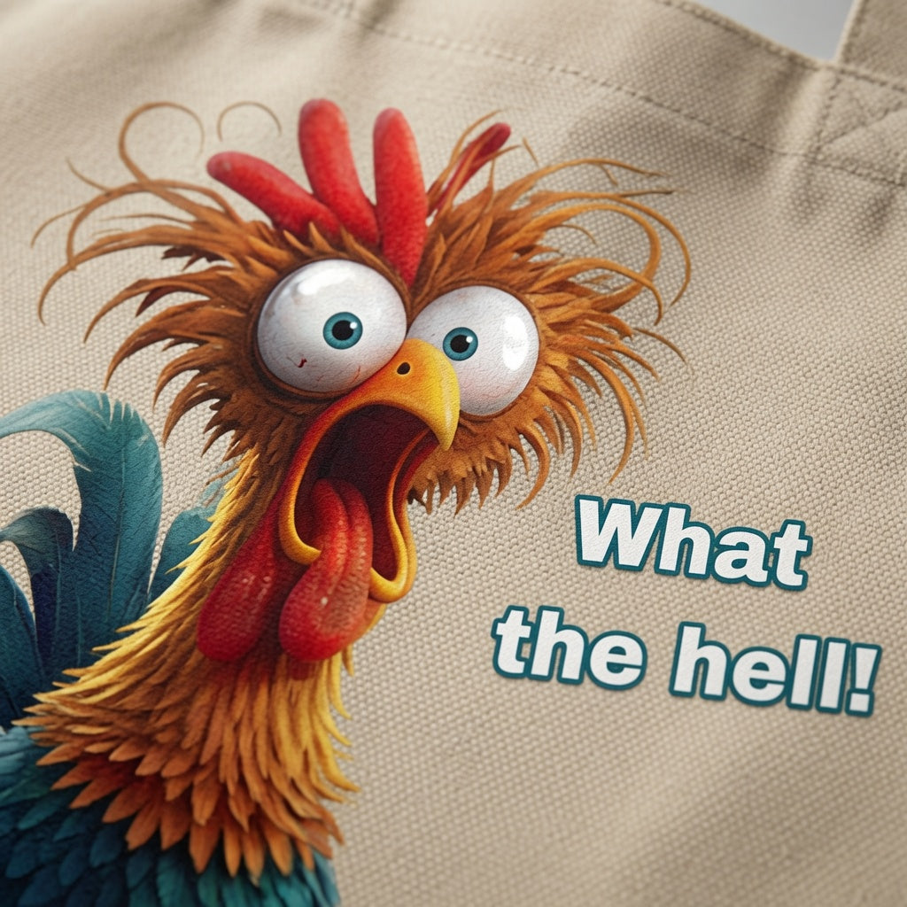 Crazy Rooster "F-CAW-F What The Hell!" Funny Canvas Tote Bag
