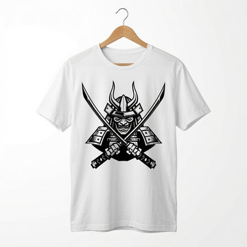 Samurai Oni Mask T-Shirt Japanese Demon Graphic Tee White