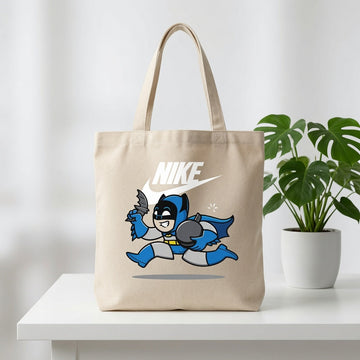 Nike x Cartoon Batman Chibi Parody Canvas Tote Bag - Beige