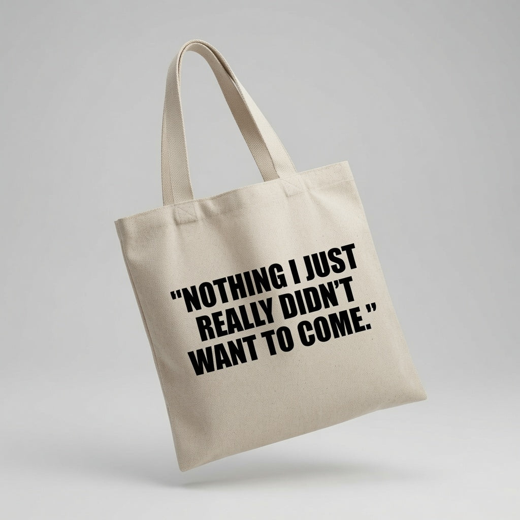 Funny Cotton Canvas Tote Bag - Reusable Shopping Bag with Quote, Natural Beige