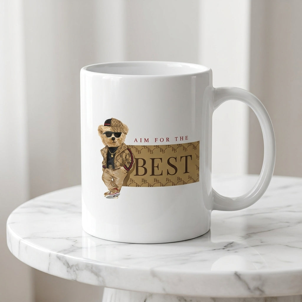 Luxury Designer Teddy Bear Aim For The Best Waterproof Vinyl Sticker - Stylish Fashion Graphic Decal for Laptops, Mugs