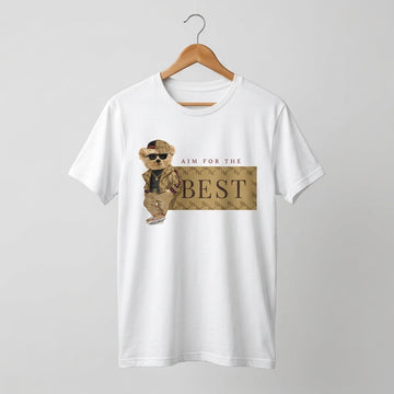 Aim For The Best Cool Teddy Bear Graphic T-Shirt - Black Blue & Black Unisex Premium Cotton Urban Streetwear Tee