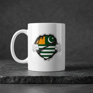 Kashmir Flag Inside Ripped Chest Superhero Graphic Ceramic Cup – High-Quality Printed Tea & Coffee Drinkware