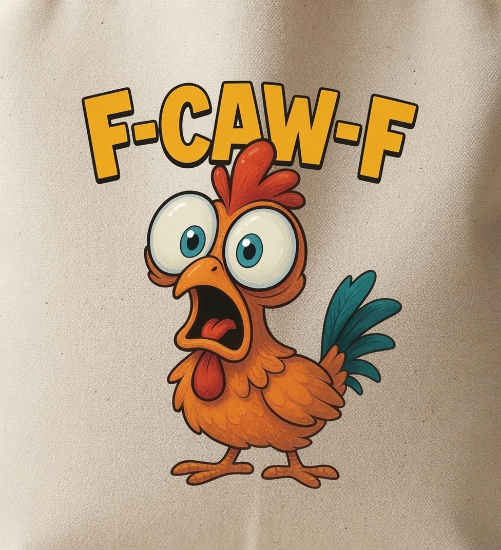 Funny F-CAW-F Crazy Chicken Graphic Canvas Tote Bag - Humor & Sarcasm Gift