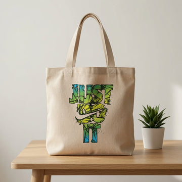Shattered Glass Just Do It Typography Canvas Tote Bag - Green & Blue Mosaic Streetwear Shoulder Bag