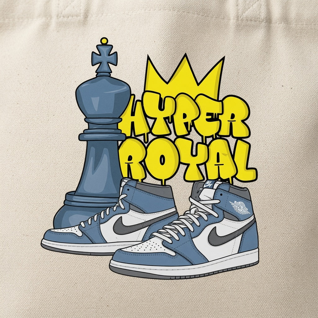 Hyper Royal Sneakerhead Graphic Canvas Tote Bag - Crown & Chess Design