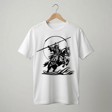Samurai Horseback T-Shirt Japanese Warrior Graphic Tee White