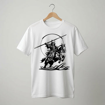 Samurai Horseback T-Shirt Japanese Warrior Graphic Tee White