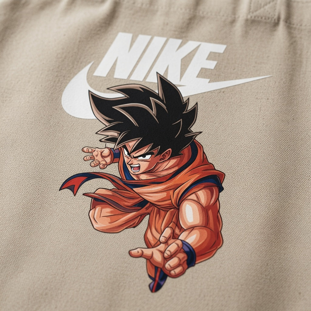 Dragon Ball Z Goku Action Pose White Nike Swoosh Cotton Canvas Tote Bag