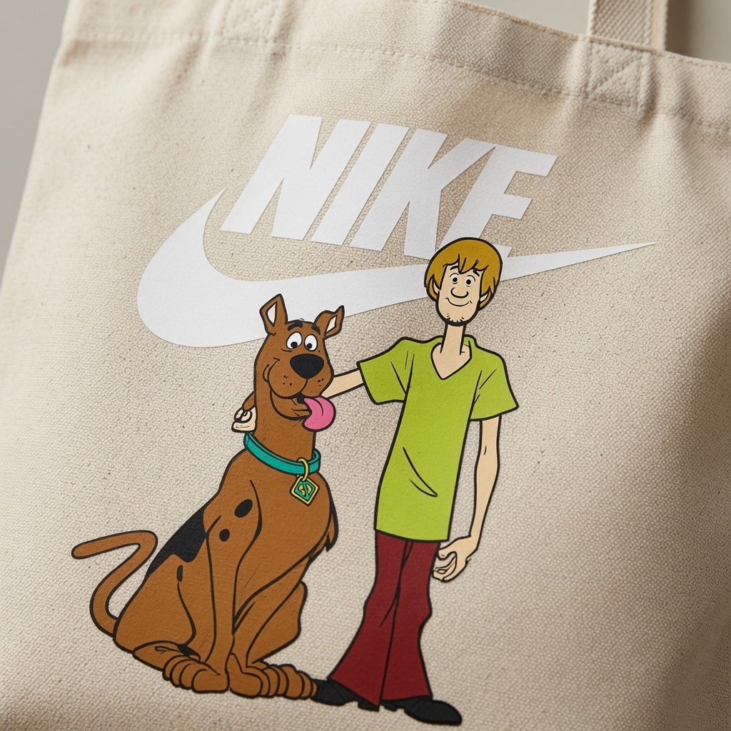 Retro Mystery Dog & Shaggy Graphic Canvas Tote Bag | Nostalgic Cartoon Cotton Tote
