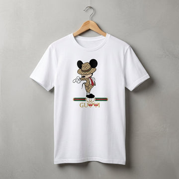Mickey Mouse in Luxury Monogram Suit & Hat Graphic T-Shirt - White & blue Unisex Cotton Fashion Parody Streetwear Tee