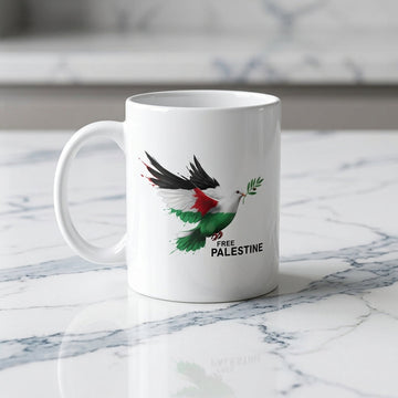Free Palestine Peace Dove Graphic Ceramic Cup – High-Quality Printed Tea & Coffee Drinkware