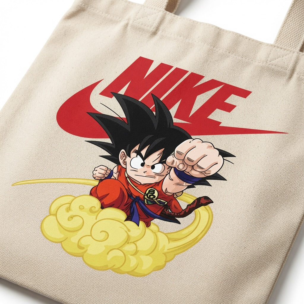 Kid Goku Flying Nimbus Graphic Canvas Tote Bag - Aesthetic Anime Shoulder Bag