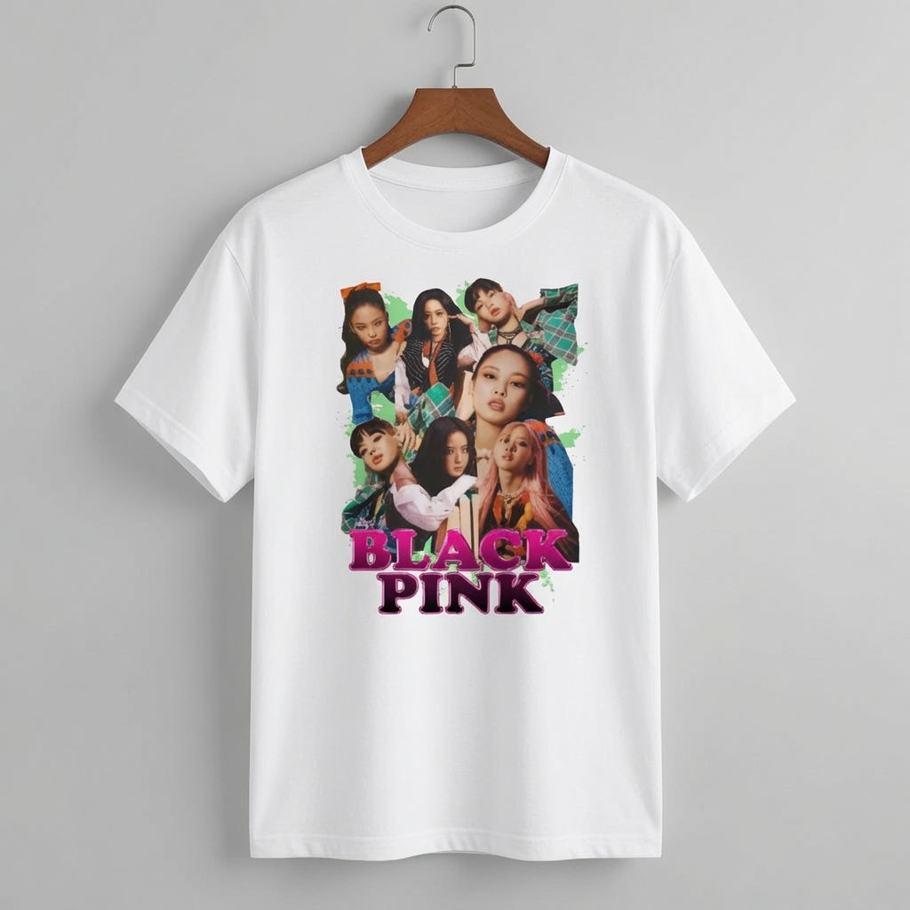 BLACKPINK Streetwear Plaid & Green Splatter Graphic T-Shirt