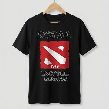 Dota 2 T-Shirt The Battle Begins Gaming Graphic Tee MOBA Gamer Gift Men's Black