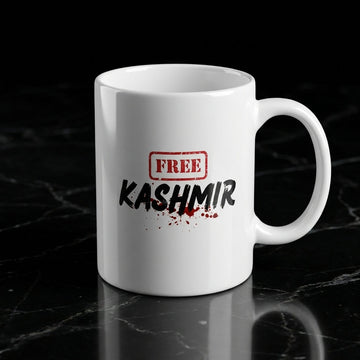 Free Kashmir Stamp Typography Graphic Ceramic Cup – High-Quality Printed Tea & Coffee Drinkware