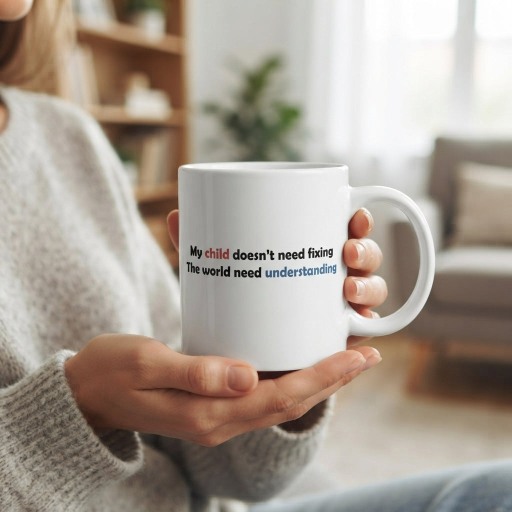 Autism Awareness Child Support Graphic Ceramic Cup – Proud Mum and Dad Advocacy Drinkware