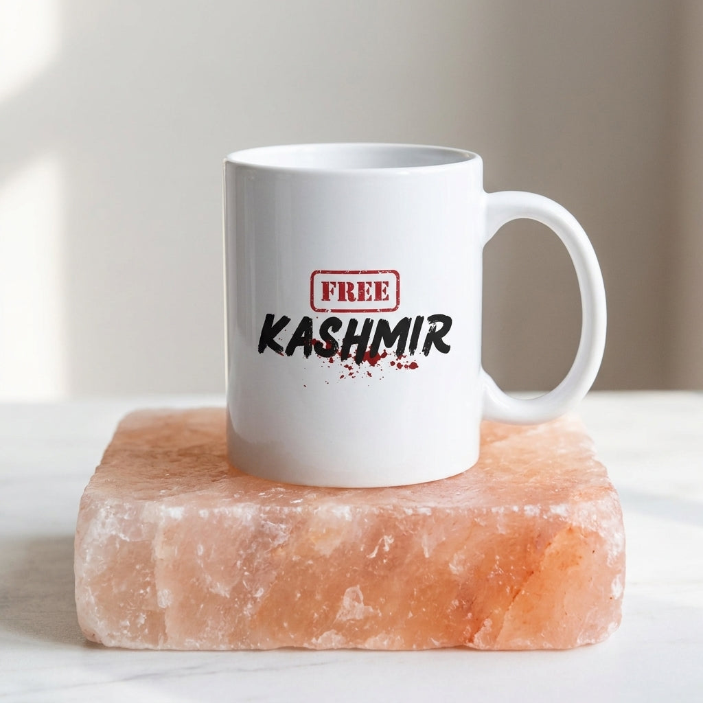 Free Kashmir Stamp Typography Graphic Ceramic Cup – High-Quality Printed Tea & Coffee Drinkware