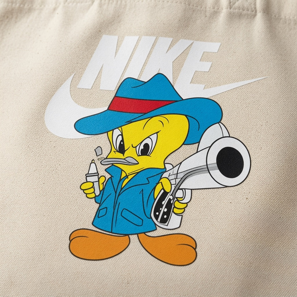 Gangster Canary Graphic Canvas Tote Bag | Funny Retro Cartoon Cotton Tote