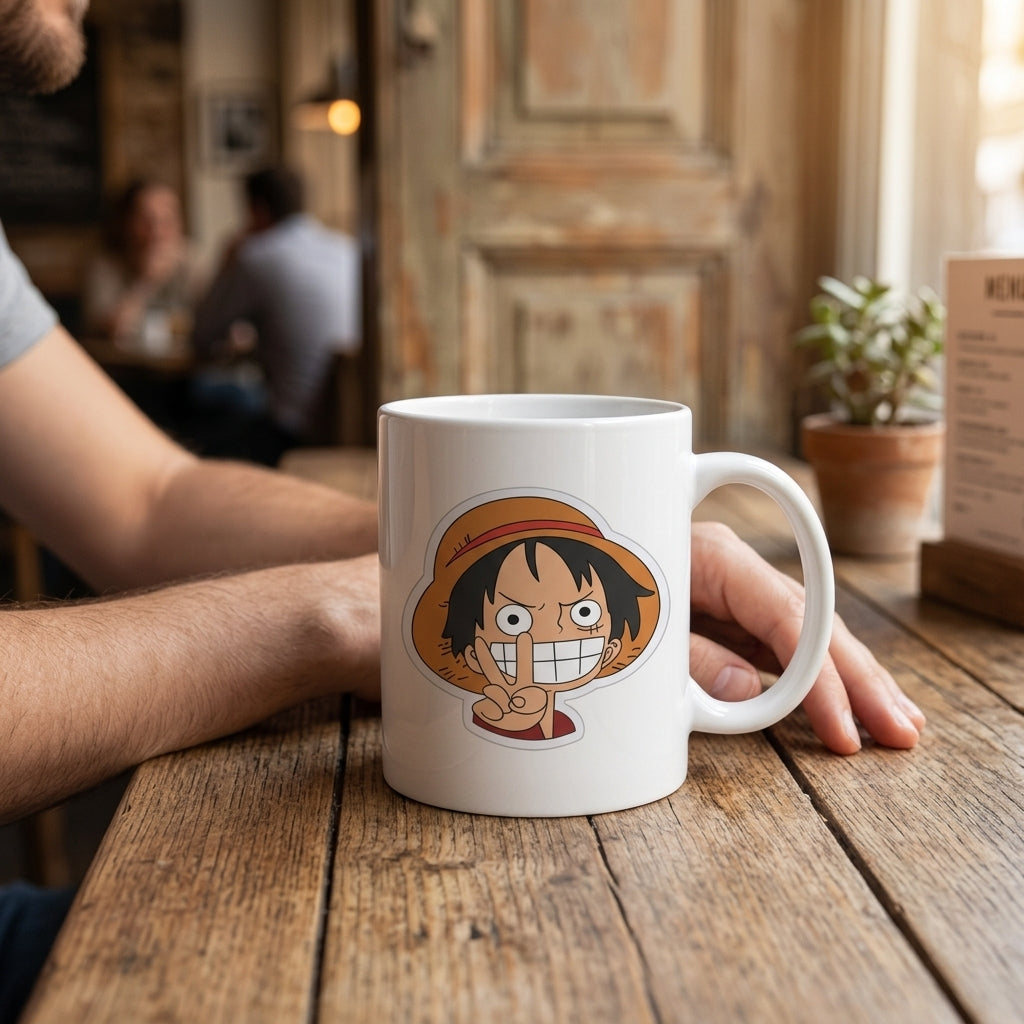 Cute Anime Straw Hat Boy Smiling Peace Sign Waterproof Vinyl Sticker - Premium Character Graphic Decal for Laptops, Water Bottles, Mugs, Cars & Skateboards