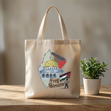 Free Palestina Dome of the Rock Illustration Canvas Tote Bag - Solidarity Handbag