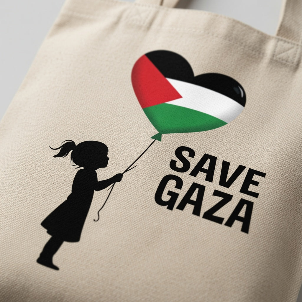 Save Gaza Palestinian Heart Balloon Canvas Tote Bag – Free Palestine Heritage Tote