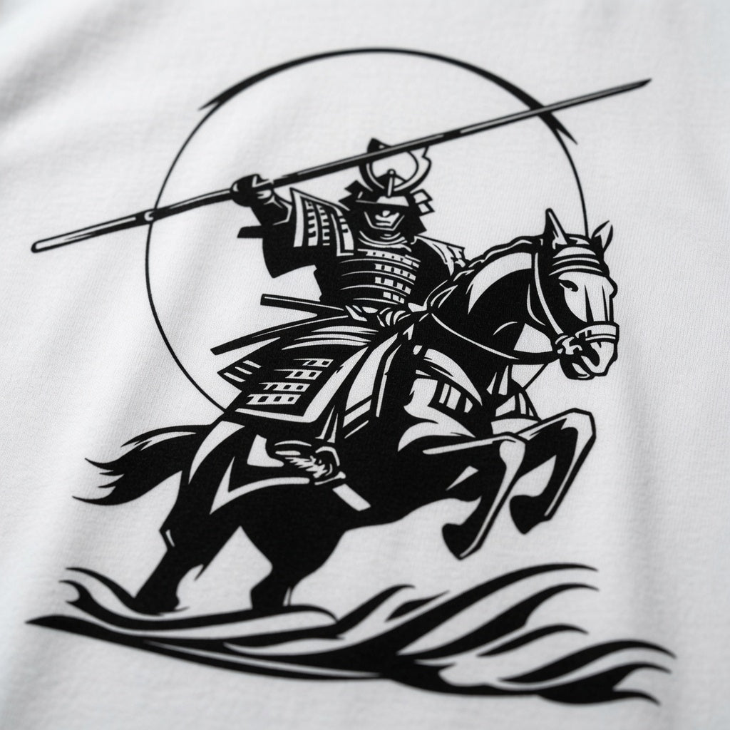 Samurai Horseback T-Shirt Japanese Warrior Graphic Tee White