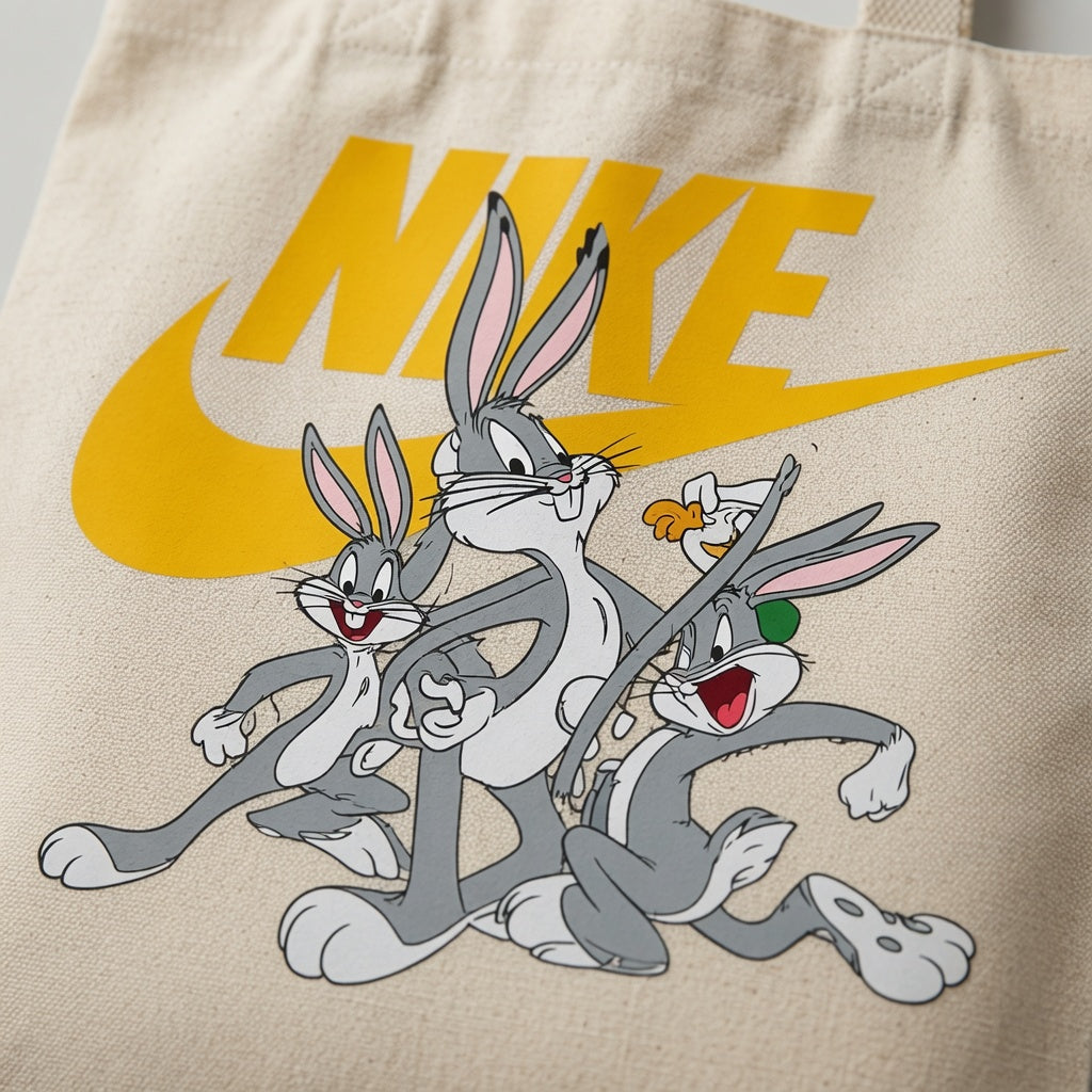 Bugs Bunny & Squad Parody Canvas Tote Bag - Vintage Cartoon Graphic Handbag