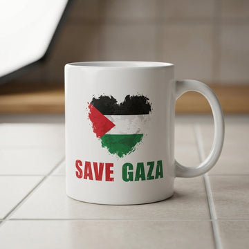 Save Gaza Palestine Flag Heart Graphic Ceramic Cup – High-Quality Printed Tea & Coffee Drinkware