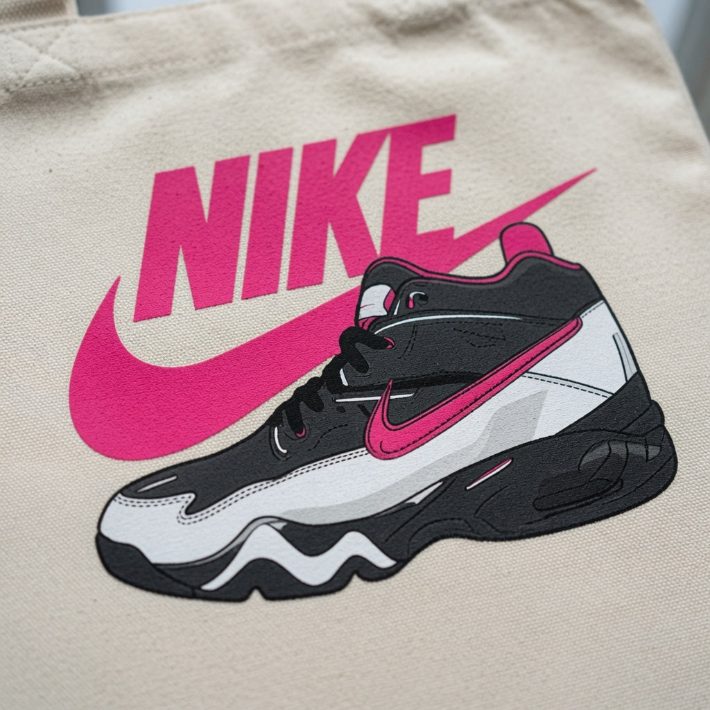 Retro Pink & Black Sneaker Graphic Nike Swoosh Cotton Canvas Tote Bag