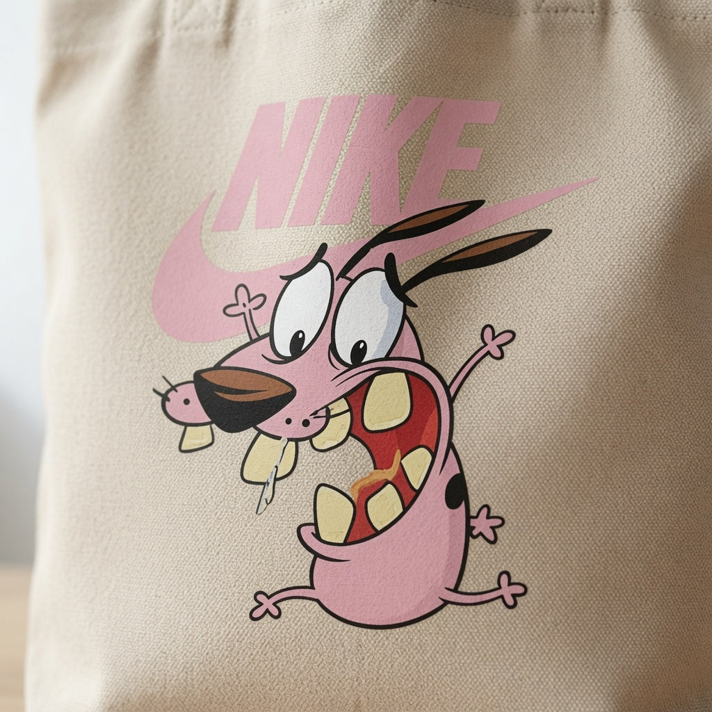 Courage the Cowardly Dog Light Pink Nike Swoosh Cotton Canvas Tote Bag